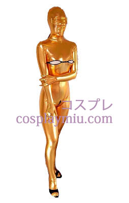 Gold Sexy Female öffnen Bust geöffnete Gabelung Metallic Look Zentai