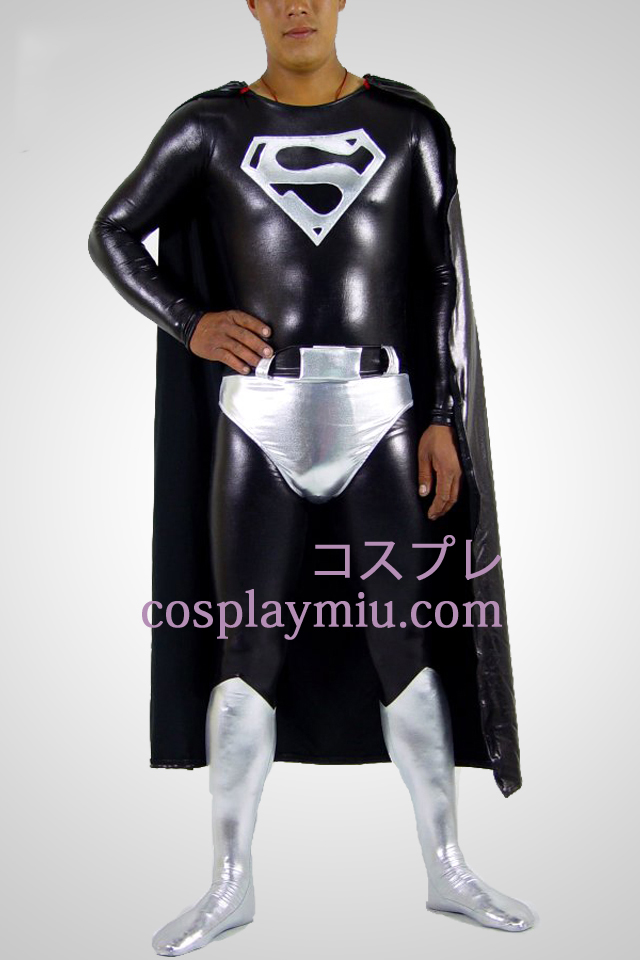 Schwarz und Silber-Metallic Superman Superheld Zentai